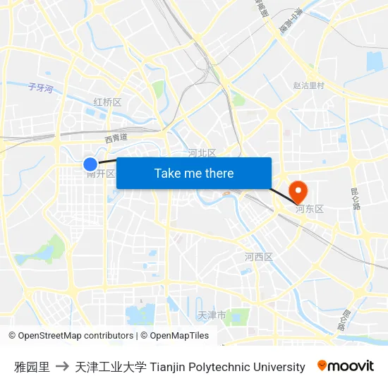 雅园里 to 天津工业大学 Tianjin Polytechnic University map