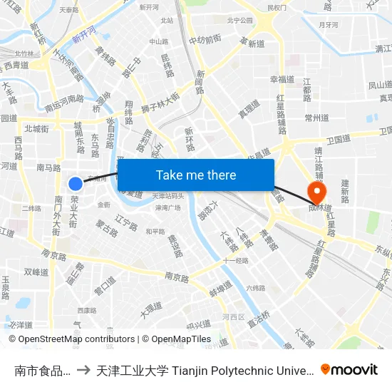 南市食品街 to 天津工业大学 Tianjin Polytechnic University map