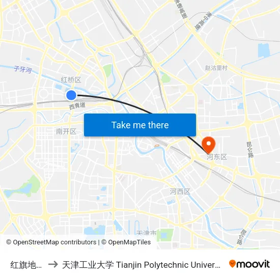红旗地道 to 天津工业大学 Tianjin Polytechnic University map