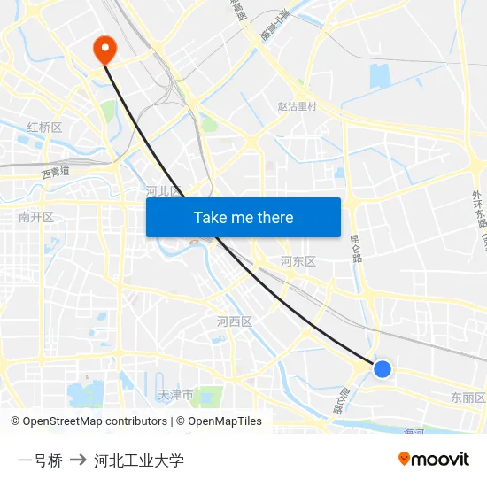 一号桥 to 河北工业大学 map
