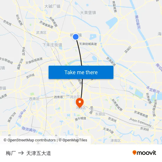 梅厂 to 天津五大道 map