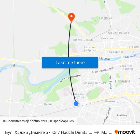 Бул. Хаджи Димитър - Юг / Hadzhi Dimitar St - South (307) to Maritsa map