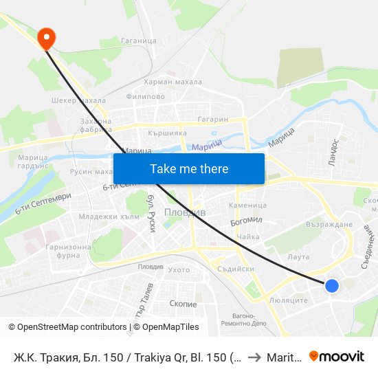 Ж.К. Тракия, Бл. 150 / Trakiya Qr, Bl. 150 (109) to Maritsa map