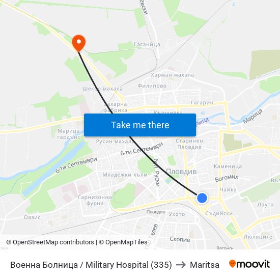 Военна Болница / Military Hospital (335) to Maritsa map