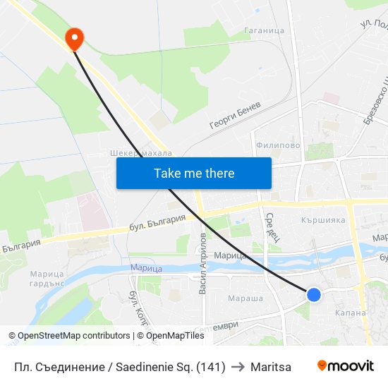 Пл. Съединение / Saedinenie Sq. (141) to Maritsa map