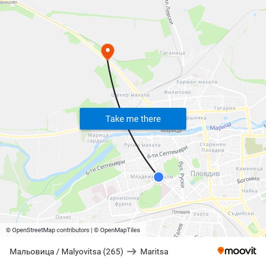 Мальовица / Malyovitsa (265) to Maritsa map