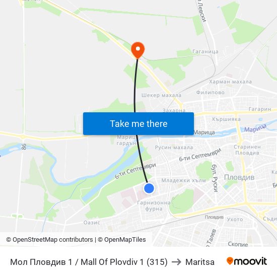 Мол Пловдив 1 / Mall Of Plovdiv 1 (315) to Maritsa map