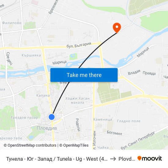 Тунела - Юг - Запад / Tunela - Ug - West (46) to Plovdiv map