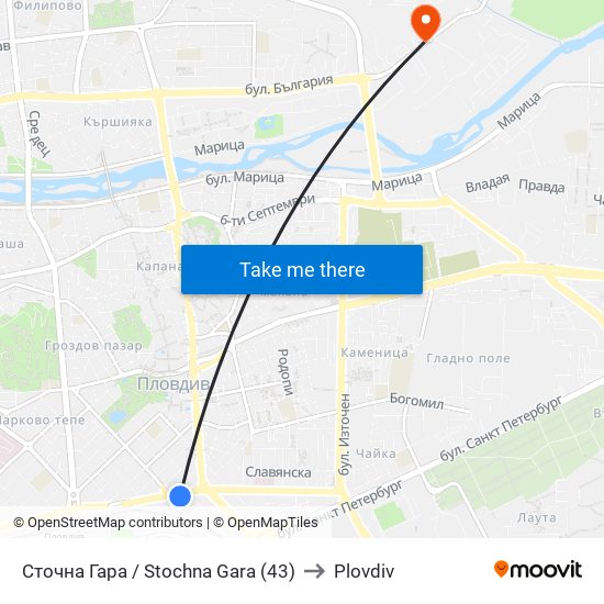 Сточна Гара / Stochna Gara (43) to Plovdiv map
