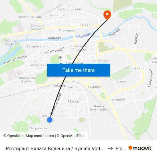 Ресторант Бялата Воденица / Byalata Vodenitsa Restaurant (198) to Plovdiv map