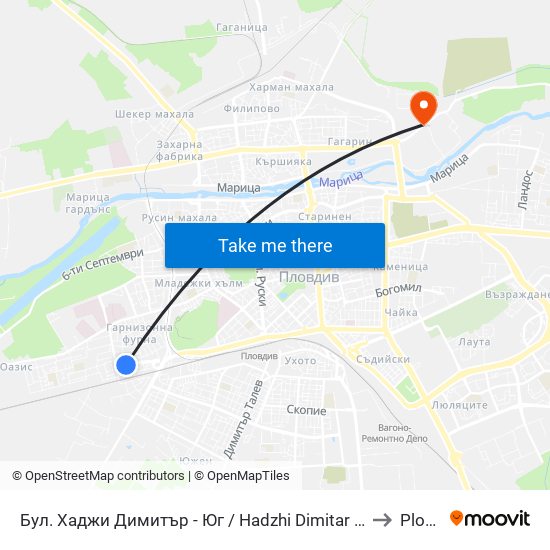Бул. Хаджи Димитър - Юг / Hadzhi Dimitar St - South (307) to Plovdiv map
