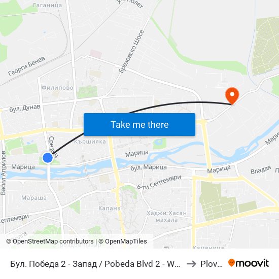 Бул. Победа 2 - Запад / Pobeda Blvd 2 - West (273) to Plovdiv map