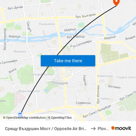 Срещу Въздушен Мост / Opposite Air Bridge (189) to Plovdiv map