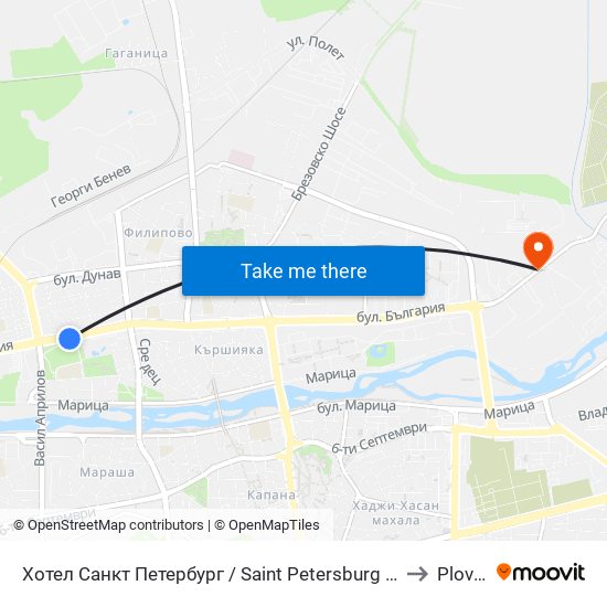 Хотел Санкт Петербург / Saint Petersburg Hotel (98) to Plovdiv map