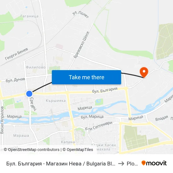 Бул. България - Магазин Нева / Bulgaria Blvd - Neva Store (99) to Plovdiv map