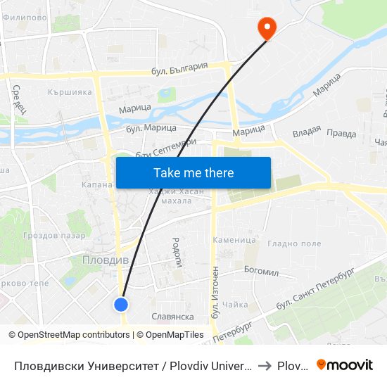 Пловдивски Университет / Plovdiv University (13) to Plovdiv map
