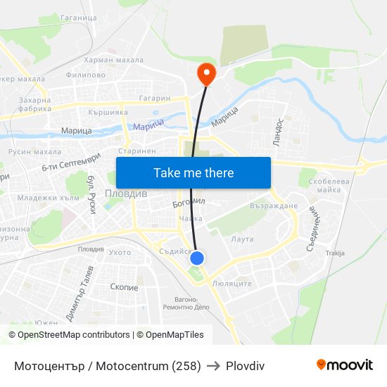 Мотоцентър / Motocentrum (258) to Plovdiv map