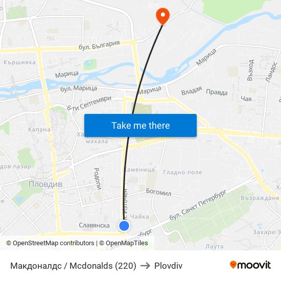 Макдоналдс / Mcdonalds (220) to Plovdiv map