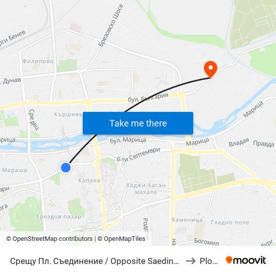 Срещу Пл. Съединение / Opposite Saedinenie Sq. (118) to Plovdiv map
