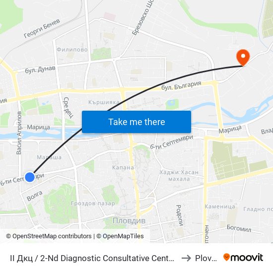 II Дкц / 2-Nd Diagnostic Consultative Center (116) to Plovdiv map