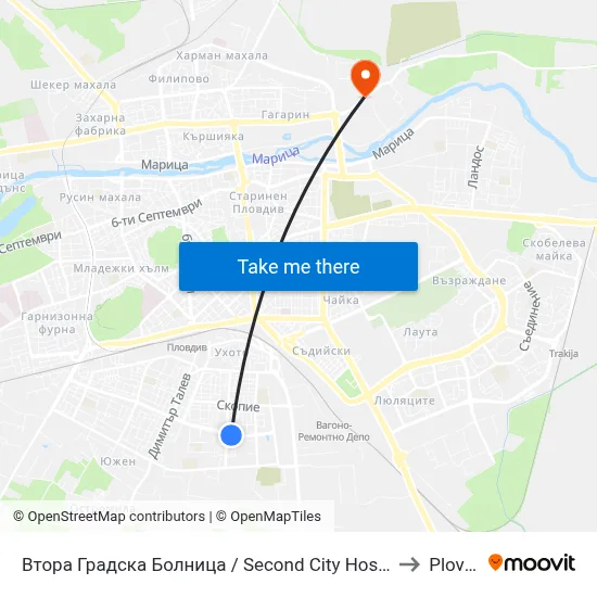 Втора Градска Болница / Second City Hospital (61) to Plovdiv map