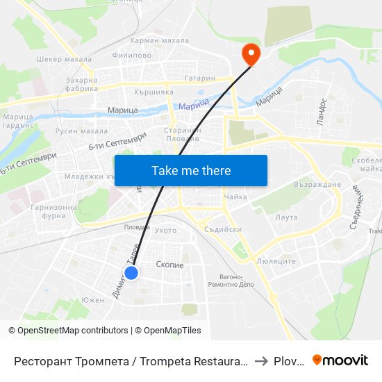 Ресторант Тромпета / Trompeta Restaurant (326) to Plovdiv map