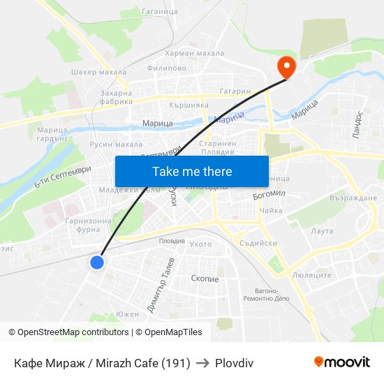 Кафе Мираж / Mirazh Cafe (191) to Plovdiv map