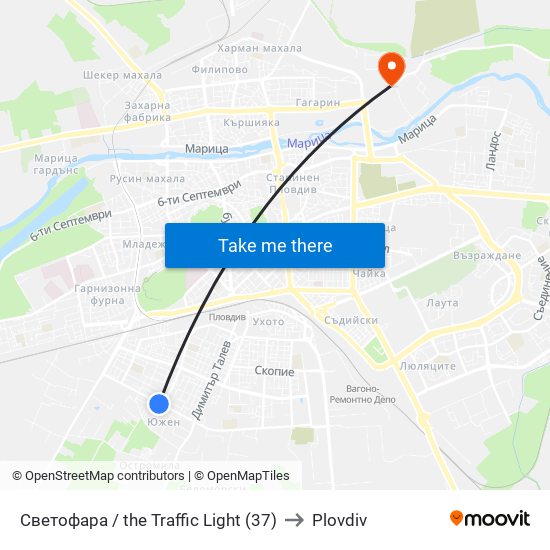 Светофара / the Traffic Light (37) to Plovdiv map