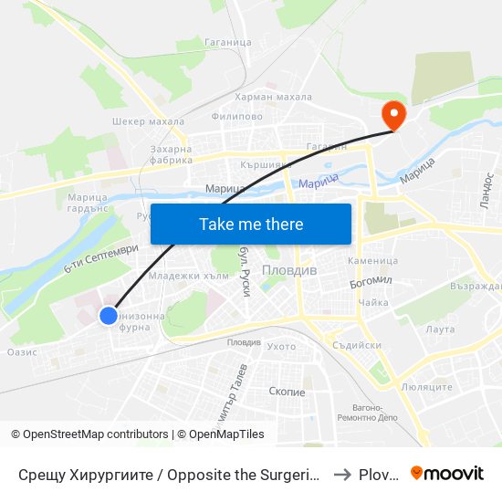 Срещу Хирургиите / Opposite the Surgeries (151) to Plovdiv map