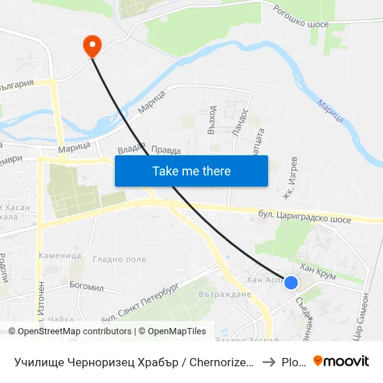 Училище Черноризец Храбър / Chernorizets Hrabar School (333) to Plovdiv map