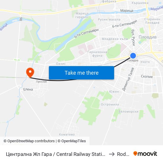 Централна Жп Гара / Central Railway Station (205) to Rodopi map