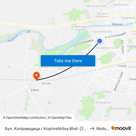 Бул. Копривщица / Koprivshtitsa Blvd. (241) to Rodopi map