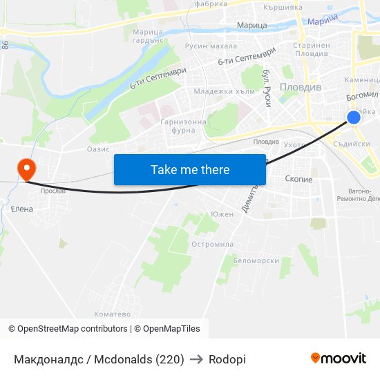 Макдоналдс / Mcdonalds (220) to Rodopi map