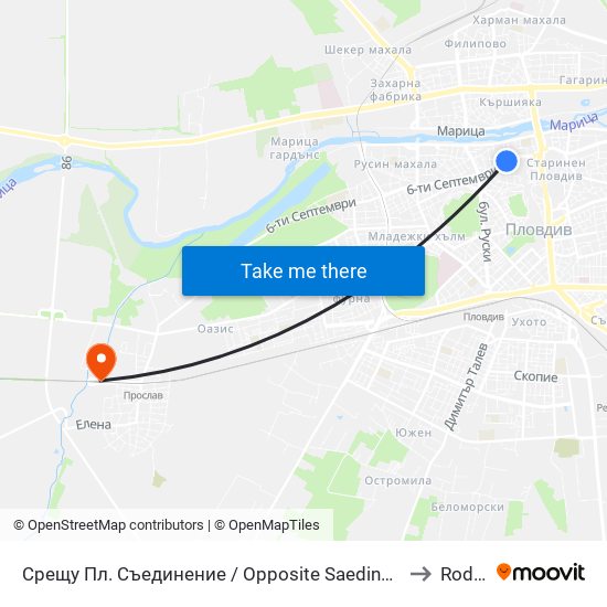 Срещу Пл. Съединение / Opposite Saedinenie Sq. (118) to Rodopi map