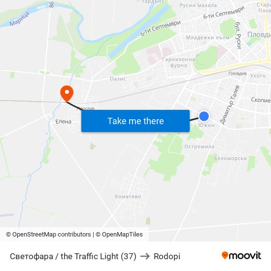 Светофара / the Traffic Light (37) to Rodopi map