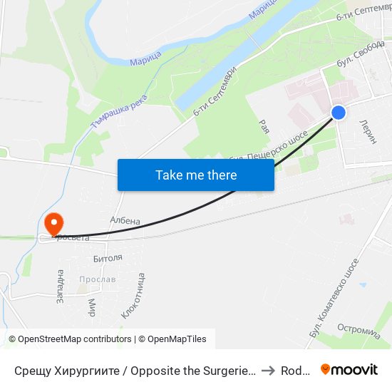 Срещу Хирургиите / Opposite the Surgeries (151) to Rodopi map