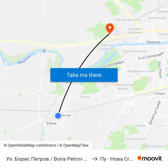 Ул. Борис Петров / Boris Petrov St. (179) to Пу - Нова Сграда map