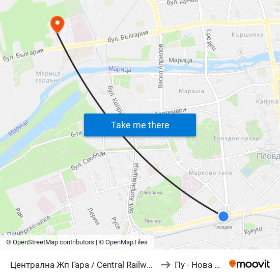 Централна Жп Гара / Central Railway Station (205) to Пу - Нова Сграда map