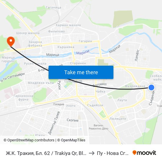 Ж.К. Тракия, Бл. 62 / Trakiya Qr, Bl. 62 (76) to Пу - Нова Сграда map