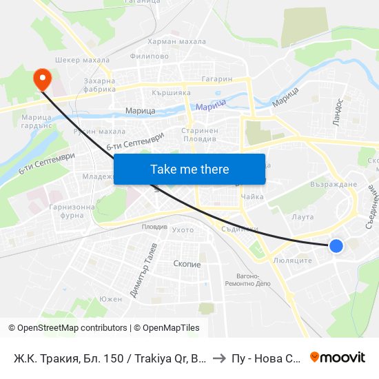 Ж.К. Тракия, Бл. 150 / Trakiya Qr, Bl. 150 (109) to Пу - Нова Сграда map