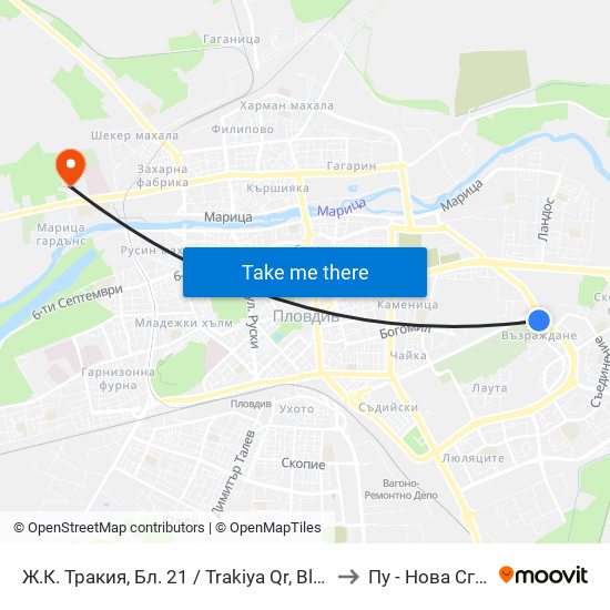 Ж.К. Тракия, Бл. 21 / Trakiya Qr, Bl. 21 (236) to Пу - Нова Сграда map