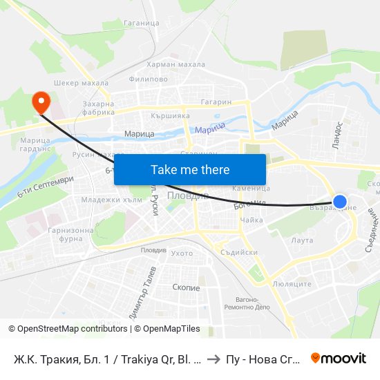 Ж.К. Тракия, Бл. 1 / Trakiya Qr, Bl. 1 (216) to Пу - Нова Сграда map