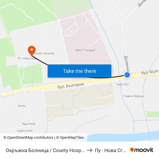 Окръжна Болница / County Hospital (94) to Пу - Нова Сграда map