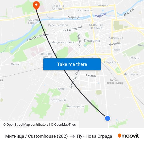 Митница / Customhouse (282) to Пу - Нова Сграда map