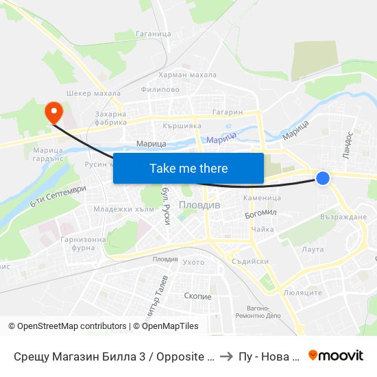 Срещу Магазин Билла 3 / Opposite Billa 3 Store (361) to Пу - Нова Сграда map