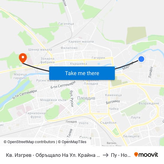 Кв. Изгрев - Обръщало На Ул. Крайна / Izgrev Qr. - Krayna St. Turn Spot (1008) to Пу - Нова Сграда map