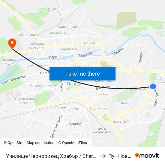 Училище Черноризец Храбър / Chernorizets Hrabar School (333) to Пу - Нова Сграда map