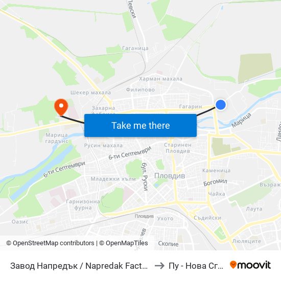 Завод Напредък / Napredak Factory (210) to Пу - Нова Сграда map