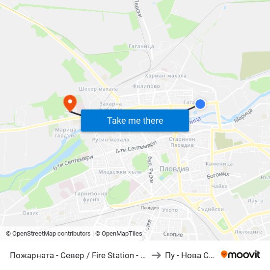 Пожарната - Север / Fire Station - North (184) to Пу - Нова Сграда map