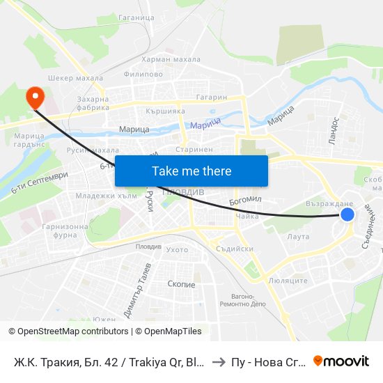Ж.К. Тракия, Бл. 42 / Trakiya Qr, Bl. 42 (393) to Пу - Нова Сграда map